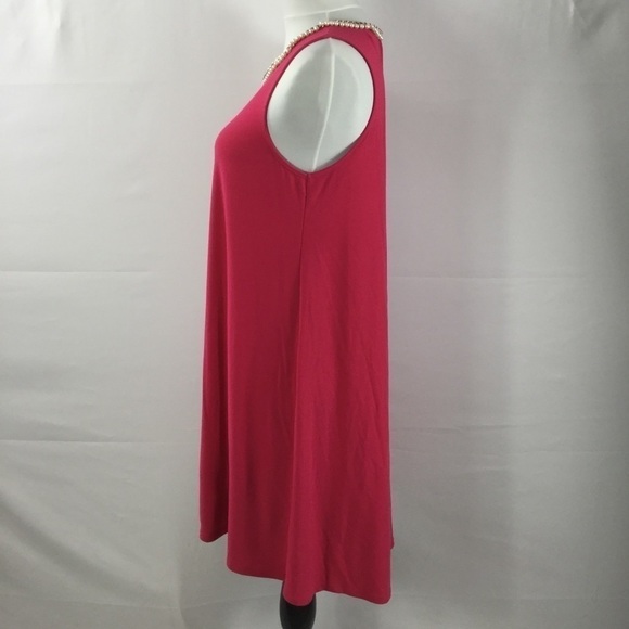 KARL Lagerfeld Pink Sleeveless Swing Trapeze Dress W/Faux Pearl & Chain Neckline - Picture 5 of 16